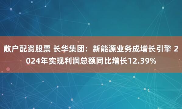 散户配资股票 长华集团：新能源业务成增长引擎 2024年实现利润总额同比增长12.39%